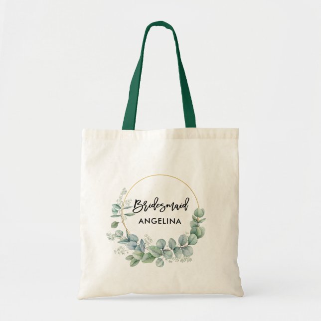 Tote Bag Script de brosse moderne Botanique verte Bridesmai (Devant)