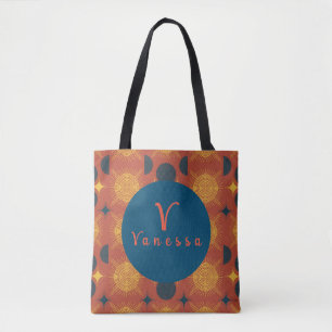 Tote Bag Script de monogramme Boho Celestial Sun Moon