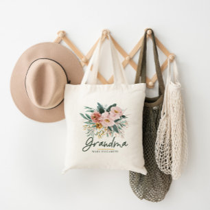 Tote Bag Script floral d'aquarelle élégant grand-mère