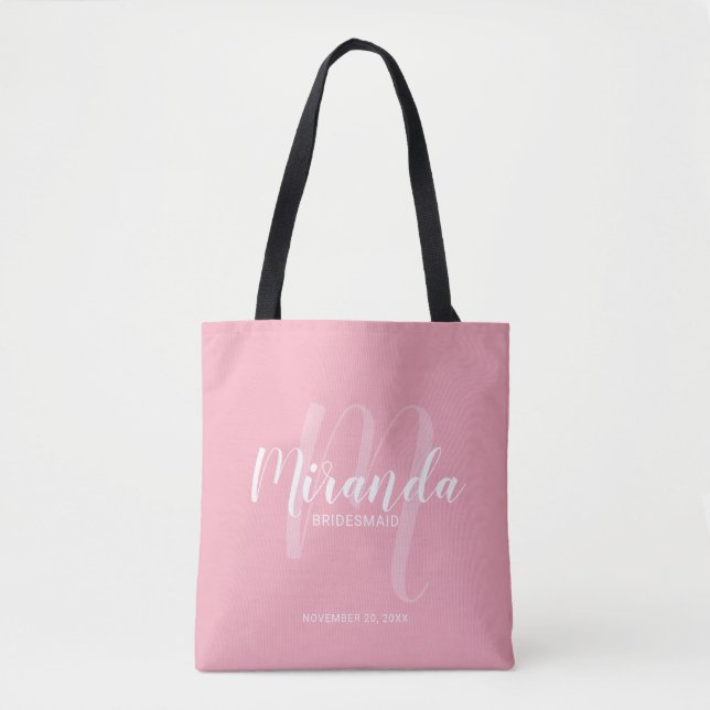 Tote Bag Script moderne rose vif Personnalisé Bridesmaitres (Devant)