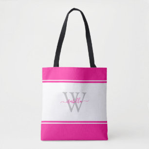 Tote Bag Script Monogramme Fille Moderne Rose Chaud