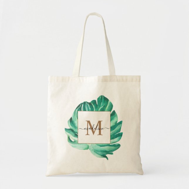 Tote Bag Script monogramme minimaliste suisse Leave (Devant)