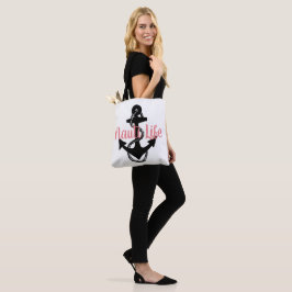 Tote Bag script NAUTI LIFE mignon, nautique avec ancre |