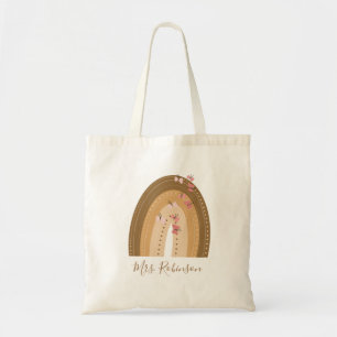 Tote Bag Script Papillons Arc-en-ciel Nom de l'enseignant 