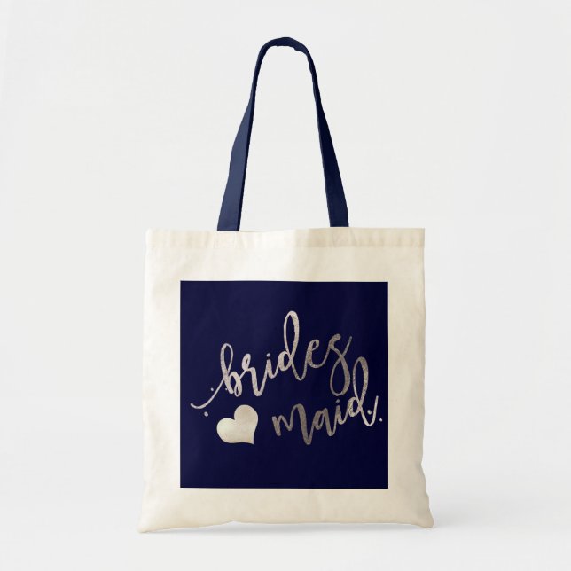 Tote Bag Script PixDezines Bridesmaid/Faux Argent (Devant)