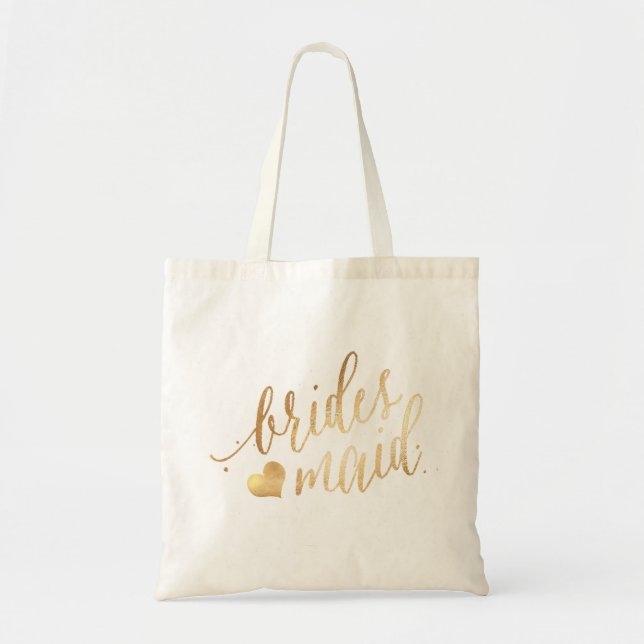 Tote Bag Script PixDezines Bridesmaid/Faux Gold (Devant)