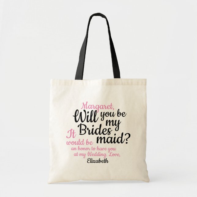 Tote Bag Script Rose Noir Serez-Vous Ma Femme D'Accueil (Devant)
