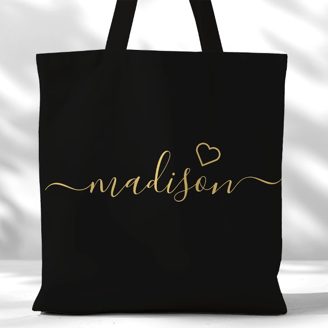 Tote Bag Script Signature Noir Et Or Bridesmaid Cadeau (Créateur téléchargé)