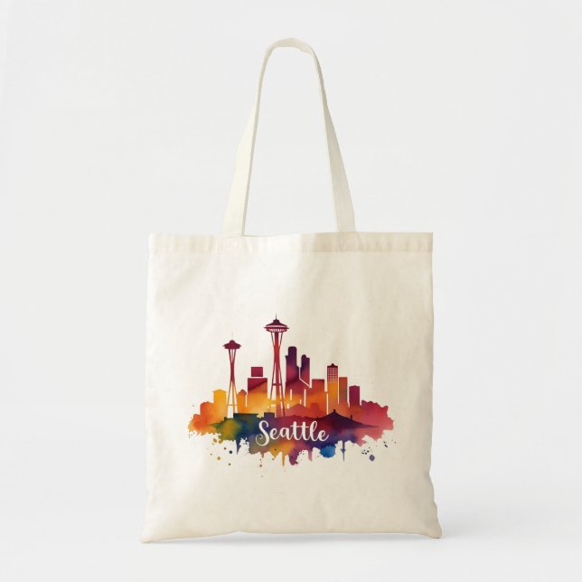 Tote Bag Seattle City watercolor Skyline (Devant)