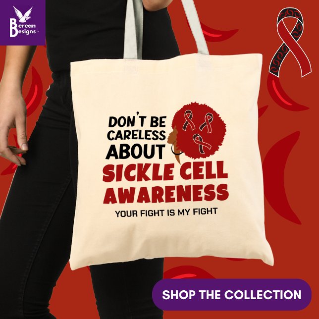 Tote Bag SENSIBILISATION À LA CELLULE DE SICKLE Ne soyez pa (Stylish SICKLE CELL AWARENESS Don't Be Careless tote bag with CUSTOMIZABLE TEXT )