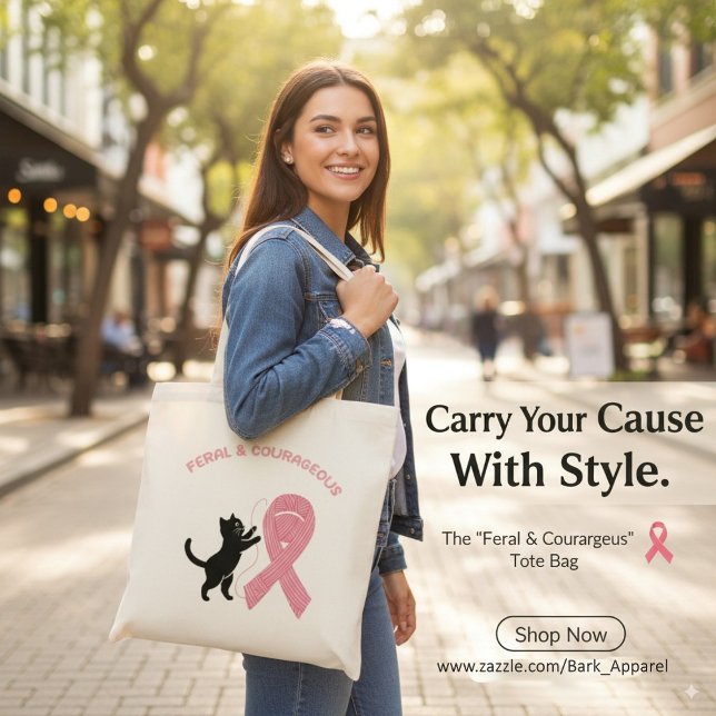 Tote Bag Sensibilisation au cancer du sein feral et courage (Créateur téléchargé)