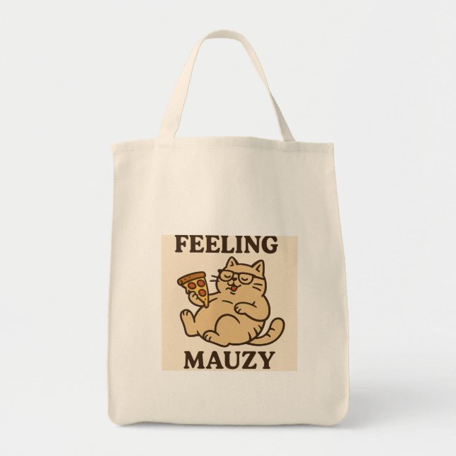 Tote Bag Sentiment Mauzy - Retro Cat Pizza Vibes Esthétique (Devant)