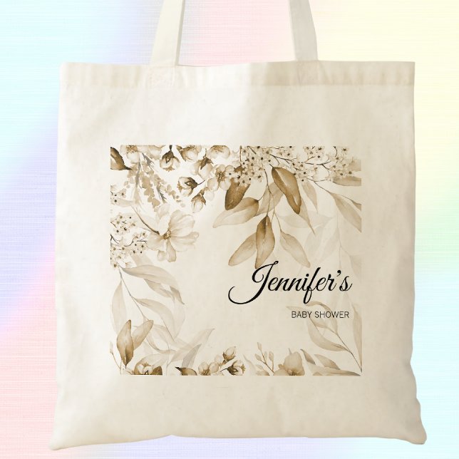 Tote Bag Sepia Elegant Art Florals Baby shower Boho (Créateur téléchargé)