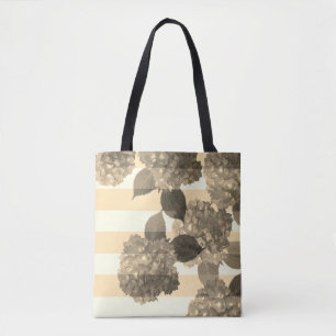 Tote Bag Sepia Hydrangea avec des rayures Fourre-tout