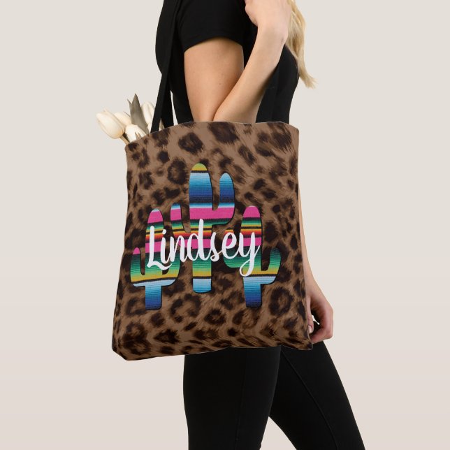 Tote Bag Serape Cactus Empreinte de léopard Western Cowgirl (De près)