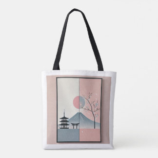 Tote Bag Serene Mount Fuji et Cherry Blossom Ink Art