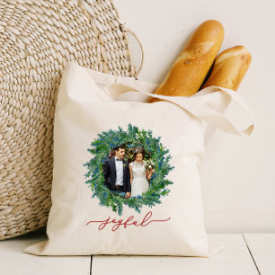 Tote Bag Serre rustique avec Joyful Script et vacances phot
