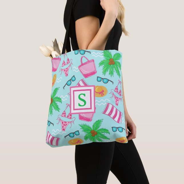 Tote Bag Serviette de plage à monogramme Preppy Serviette d (De près)
