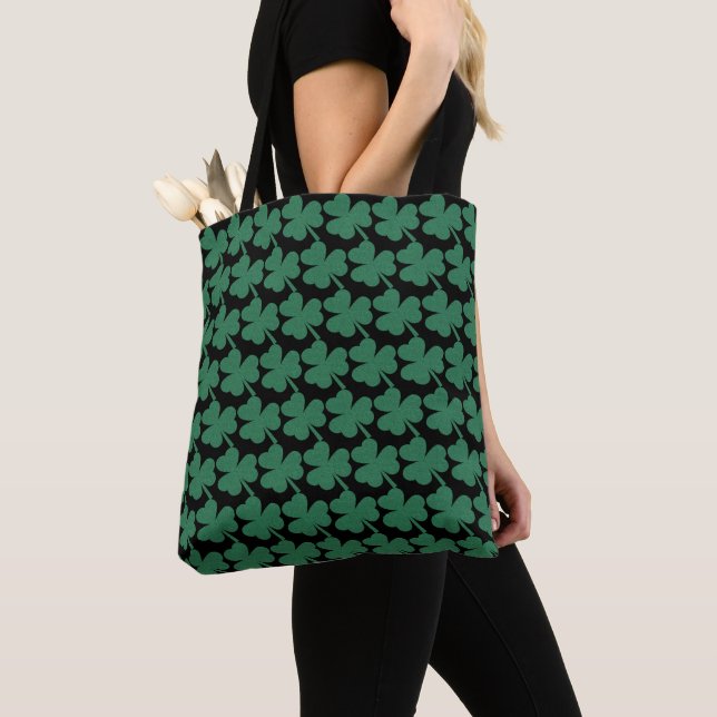 Tote Bag Shamrock irlandais Parties scintillant verte St. P (De près)