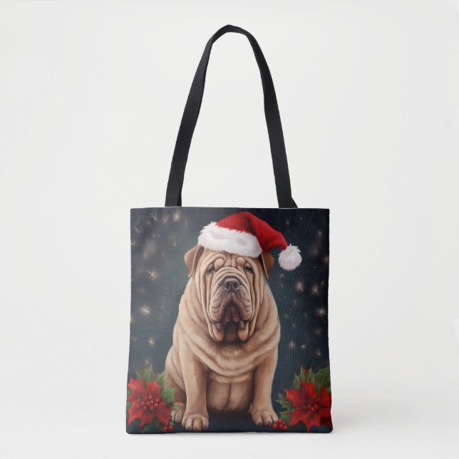 Tote Bag Shar Pei Chien dans Noël de neige (Devant)