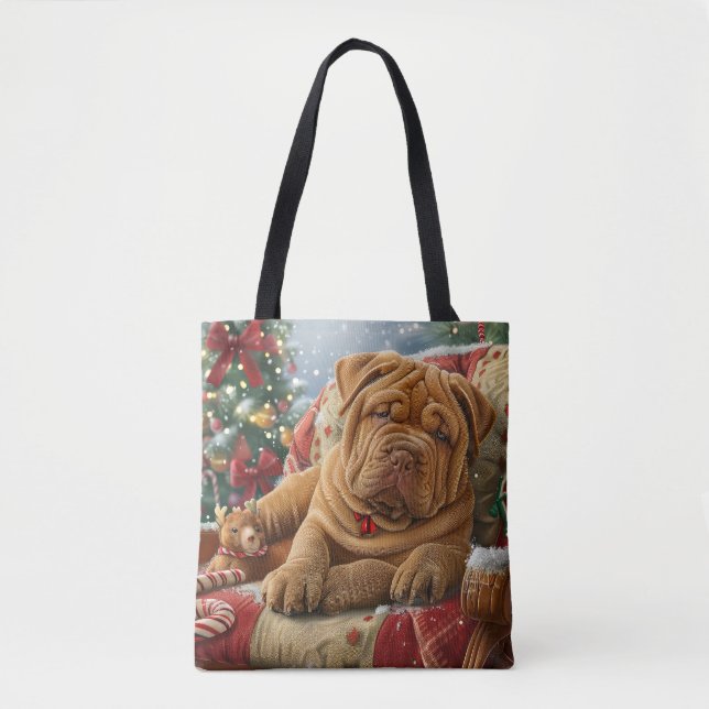 Tote Bag Shar Pei Chien Festif de Noël (Devant)
