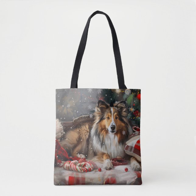 Tote Bag Shetland Sheepdog Festif de Noël (Devant)