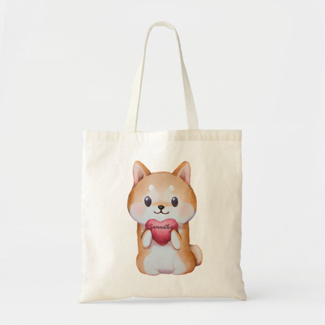 Tote Bag Shiba Inu Tenir Un Coeur (Devant)