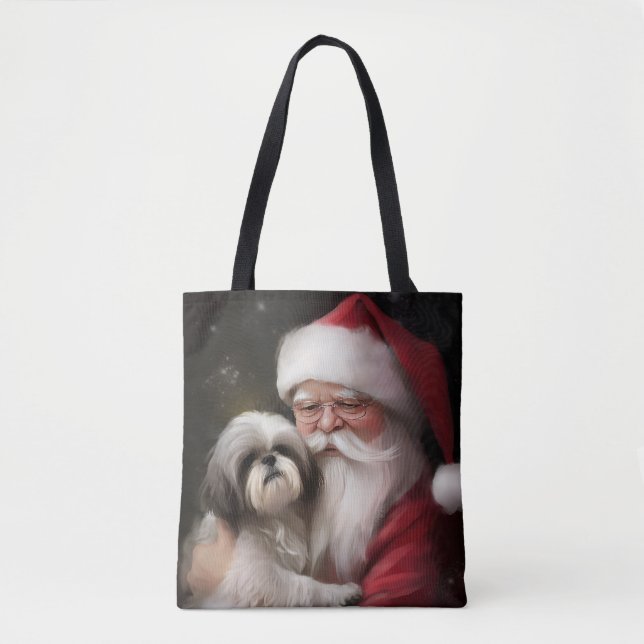 Tote Bag Shih Tzu Avec Noël Festif Du Père Noël (Devant)