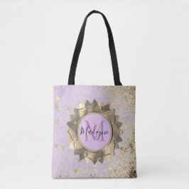 Tote Bag Shimmery Stars Gold Lotus Mandala Monogramme