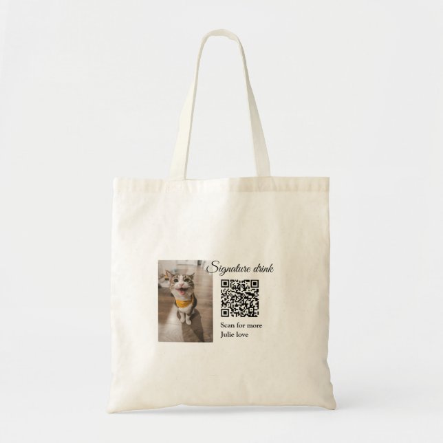 Tote Bag Signature boisson scanner QR code ajouter le nom d (Devant)