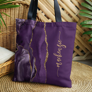 Tote Bag Signature Personnalisée Agate Violette Or
