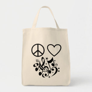 Tote Bag Signe de paix noir Cœur rouge Harmonie musicale