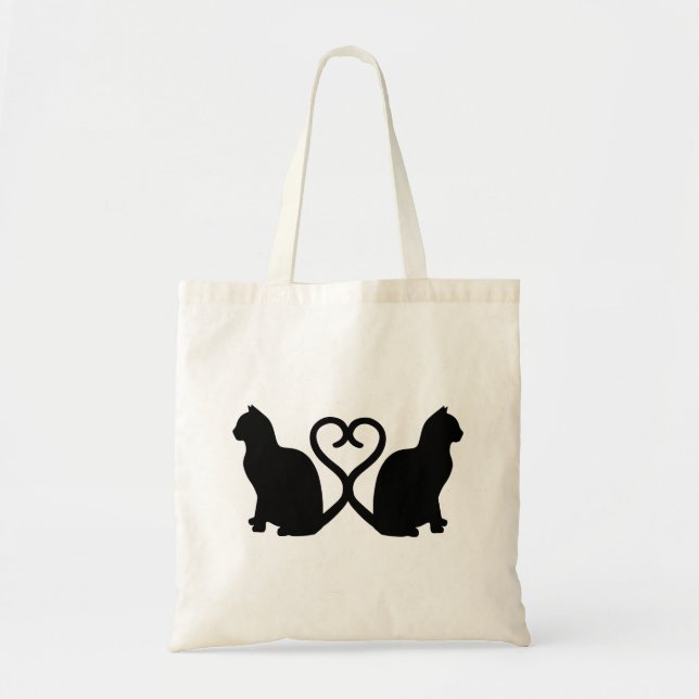 Tote Bag Silhouette Coeur Deux Chats (Devant)