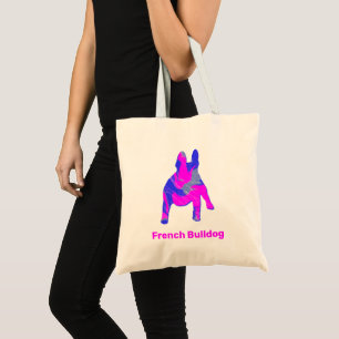 Tote Bag Silhouette de bouledogue français rose et bleu cla