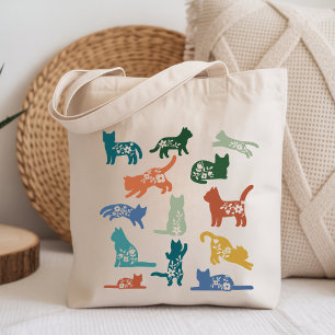 Tote Bag Silhouette de chat floral   Amateur de chat botani