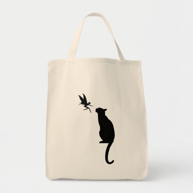 Tote Bag Silhouette de chat noir et de fée (Devant)
