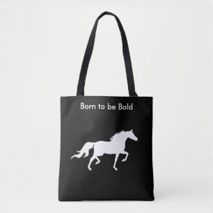 Tote Bag Silhouette de Cheval Blanc Gras sur Noir