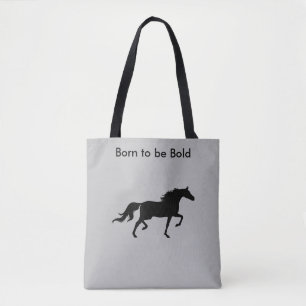 Tote Bag Silhouette de cheval noir gras sur gris argenté