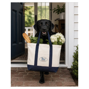 Tote Bag Silhouette de chien Prépa à rayure bleue