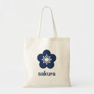 Tote Bag Silhouette de fleur de Sakura bleu marine