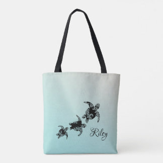 Tote Bag Silhouette des tortues marines avec nom