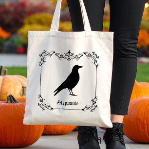 Tote Bag Silhouette D'Oiseau De Corbeau Et Flacons Décorati
