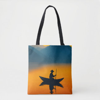 Tote Bag Silhouette d'un batelier au coucher du soleil – Mi