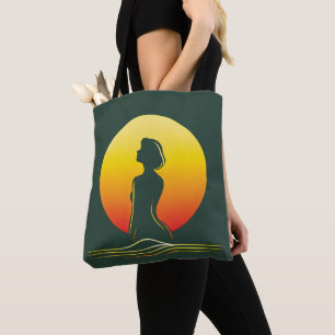 Tote Bag Silhouette féminine du coucher de soleil rétrograd