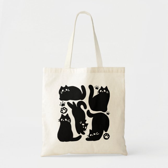 Tote Bag Silhouettes de chat noir - Design Feline mignon (Devant)