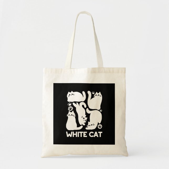 Tote Bag Silhouettes de chaton blanc - Design Feline mignon (Devant)
