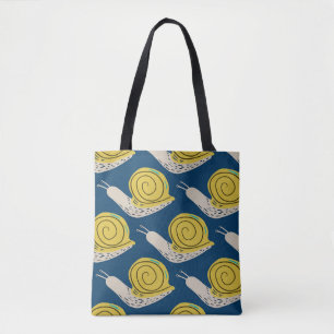 Tote Bag Silhouettes d'escargots : jaune, motif rose.