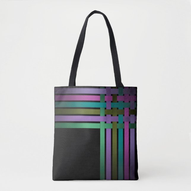 Tote Bag Silk ribbons lines black background pattern (Devant)