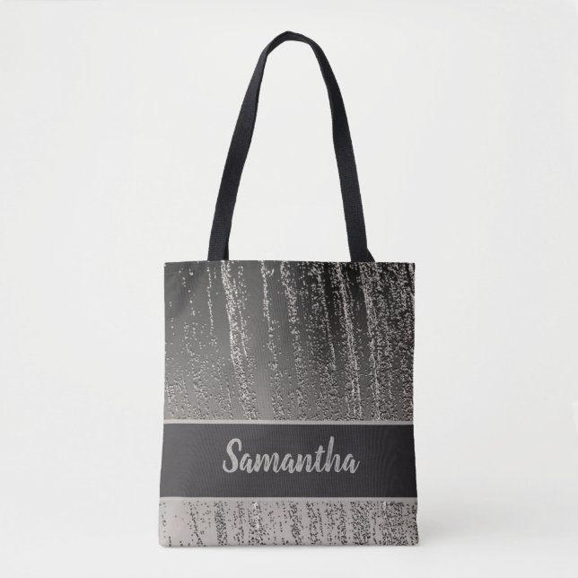 Tote Bag Silver Streaks Metallic Stripe Motif moderne (Devant)