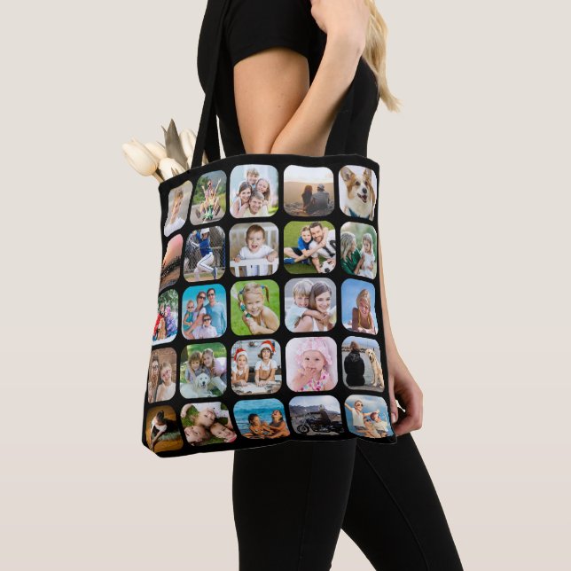 Tote Bag Simple 25 Photo Collage Arrondi Coin Noir (De près)